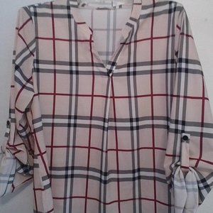 Timeson Tan Plaid Blouse in Large